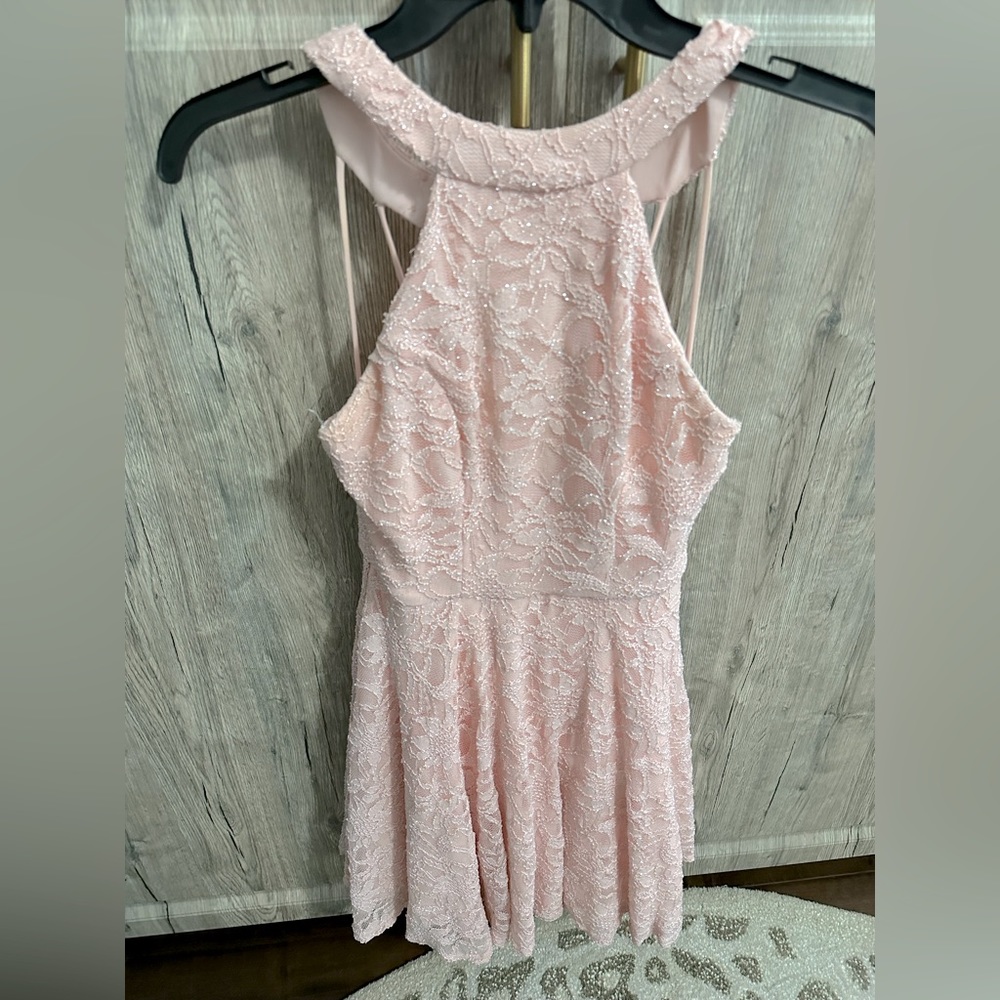 B. Darlin pale pink party dress for and flare shape.  Sparkly overlay.  Size 3/4